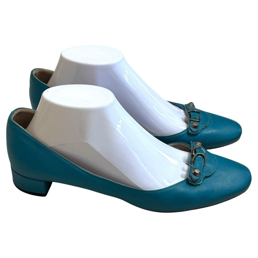 Vintage Y2K Balenciaga Turquoise Leather Buckle Pumps Retro Luxury EU 40 US 10 - Picture 6 of 13